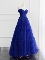 Elegant Off-Shoulder Tulle A-Line Prom Gown: Shiny Burgundy Long Formal Dress