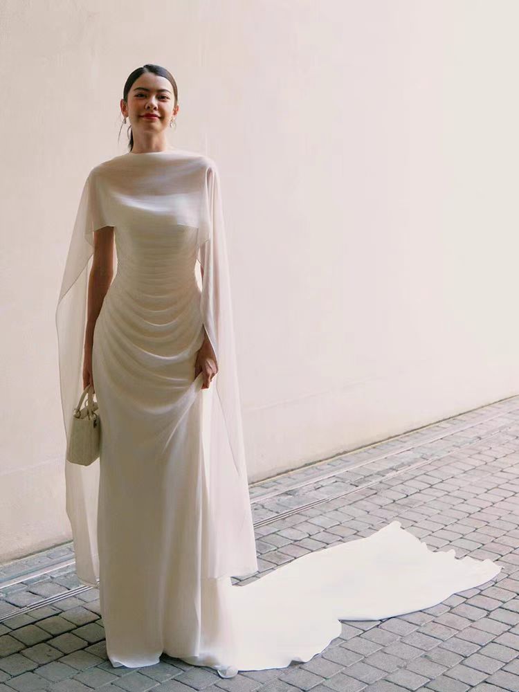 Boho Casual Silk Chiffon Slip Wedding Dress with Draping