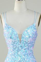 Light Blue Sparkly Lace Up Back Short Homecoming Party Dress