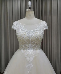 Cap Sleeves Ball Gown Lace Princess Wedding Dress - DollyGown