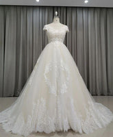 Cap Sleeves Ball Gown Lace Princess Wedding Dress - DollyGown