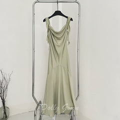 Casual Sage Green Cowl Neck Maxi Slip Dress Bridesmaid Dresses - DollyGown