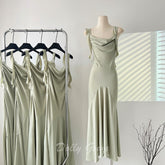 Casual Sage Green Cowl Neck Maxi Slip Dress Bridesmaid Dresses - DollyGown