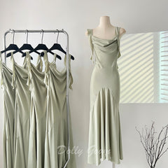 Casual Sage Green Cowl Neck Maxi Slip Dress Bridesmaid Dresses - DollyGown