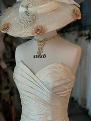 Classic Asymmetric Pleats Mermaid Silk Wedding Dress - DollyGown