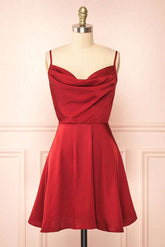 Classic Red Cow Neck Homecoming Dress Bridesmaid Dresses - DollyGown