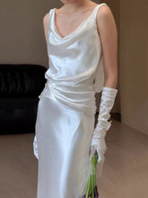 Cowl Neck Column Silk Backless Wedding Dress - DollyGown