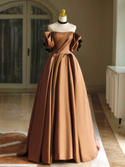 Elegant A-Line Satin Brown Long Prom Dress: Chic Formal Evening Gown