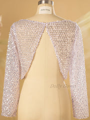 Gilitter Sequins Open Back Bridal Top with Long Sleeves - DollyGown