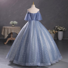 Dusty Blue Off The Shoulder Masquerade Ball Gown Quinceanera Dress - DollyGown