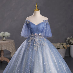 Dusty Blue Off The Shoulder Masquerade Ball Gown Quinceanera Dress - DollyGown