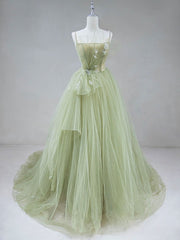 Exquisite Green Tulle Long A-Line Prom Dress Formal Evening Gown