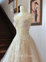 Elegant Lace Top See Through Summer Sheer Wedding Dress - DollyGown