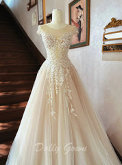 Elegant Lace Top See Through Summer Sheer Wedding Dress - DollyGown