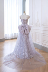 Elegant Taro Purple Sheath Sequins Formal Dress with removeable Tulle Train - DollyGown