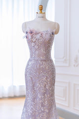 Elegant Taro Purple Sheath Sequins Formal Dress with removeable Tulle Train - DollyGown