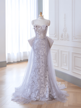 Elegant Taro Purple Sheath Sequins Formal Dress with removeable Tulle Train - DollyGown