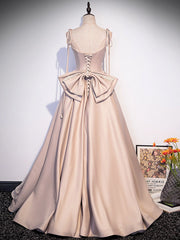 Champagne A-Line Satin Long Prom Dress Champagne Evening Gown