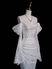 Glitter Corset Sheer Illusion Sequins Wedding Dress - DollyGown