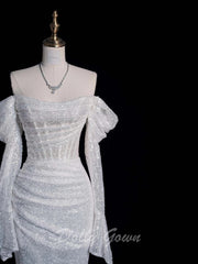 Glitter Corset Sheer Illusion Sequins Wedding Dress - DollyGown