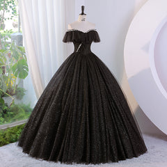 Glitter Off The Shoulder Ball Gown Black Gothic Sweet 16 Dress - DollyGown