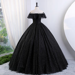 Glitter Off The Shoulder Ball Gown Black Gothic Sweet 16 Dress - DollyGown