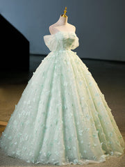 Stunning Green Tulle A-Line Lace Long Prom Dress Sweet 16 Gown