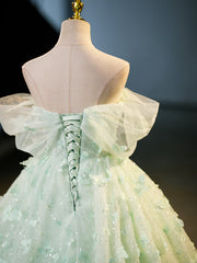 Stunning Green Tulle A-Line Lace Long Prom Dress Sweet 16 Gown