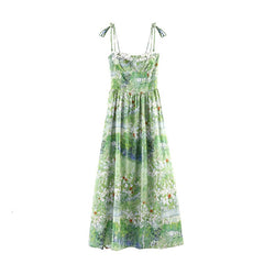 Green Van Gog Oil Painting Summer Dress - DollyGown