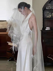 Halter Neck Column Low Back Silk Slip Wedding Dress