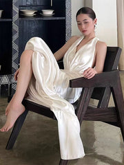 Halter Neck Column Low Back Silk Slip Wedding Dress