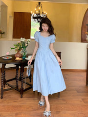Blue Cotton Vintage inspired Swing Dress - DollyGown