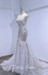 Illusion Strapless Breathtaking Lace Mermaid Bridal Gown - DollyGown
