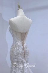 Illusion Strapless Breathtaking Lace Mermaid Bridal Gown - DollyGown