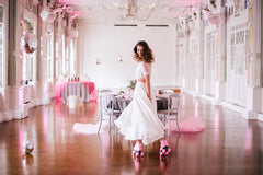 Informal Short Sleeve Two Piece Ankle Length Wedding Dress- DollyGown