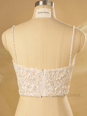 Kimdwell Floral Sequins Spaghetti Straps Bridal Tops