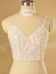 Kimdwell Floral Sequins Spaghetti Straps Bridal Tops