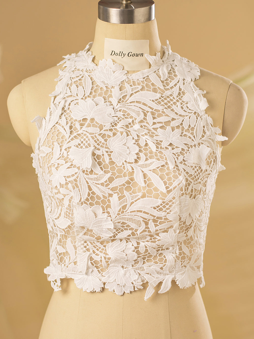 Leaf Halter Neck Lace Bridal Top - DollyGown