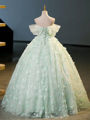 Stunning Green Tulle A-Line Lace Long Prom Dress Sweet 16 Gown