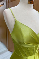 Olive Green Corset Lace-Up A-Line Long Formal Prom Dress - DollyGown