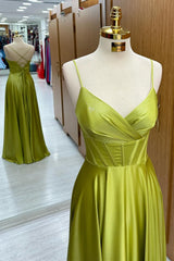 Olive Green Corset Lace-Up A-Line Long Formal Prom Dress - DollyGown