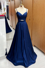 Navy Blue Surplice Cutout Lace-Up Maxi Graduation Formal Dress - DollyGown