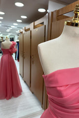 Watermelon One Shoulder Organza Prom Dress - DollyGown