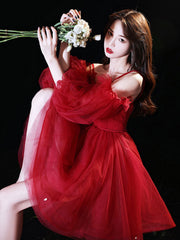 Elegant Red Sweetheart Neck Tulle Short Prom Dress for Homecoming