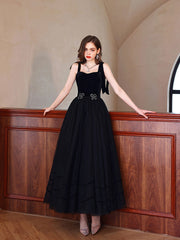 Elegant Black Sweetheart Tulle Floor-Length Prom Dress with Lace-Up Back