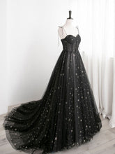 Black A-Line Sweetheart Neck Tulle Long Prom Evening Dress