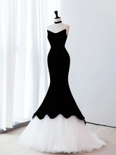 Elegant Black White Velvet Mermaid Long Prom Evening Dress
