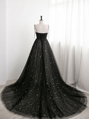 Black Tulle A Line Sweetheart Neck Long Prom Evening Dress