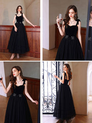 Elegant Black Sweetheart Tulle Floor-Length Prom Dress with Lace-Up Back