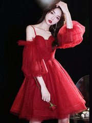Elegant Red Sweetheart Neck Tulle Short Prom Dress for Homecoming